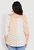 Womens Plus Size Ombre Flower Print Blouse, Beige, Size 2X