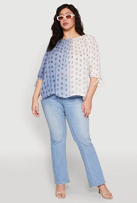 Womens Plus Size Ombre Flower Print Blouse, Multi, Size 1X