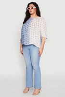 Womens Plus Size Ombre Flower Print Blouse, Multi, Size 1X