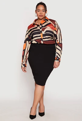 Womens Plus Size Abstract Print High Low Shirt, Multi, Size 3X