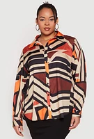 Womens Plus Abstract Print High Low Shirt, Multi,