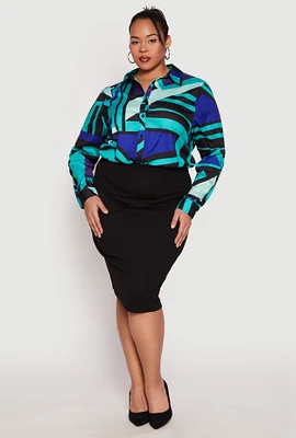 Womens Plus Size Abstract Print High Low Shirt, Multi, Size 2X