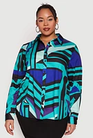 Womens Plus Size Abstract Print High Low Shirt, Multi, Size 2X