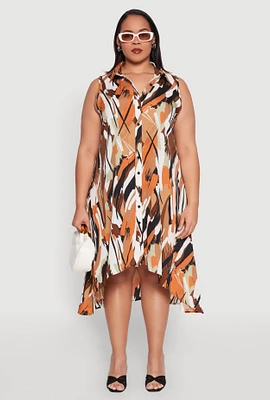 Womens Plus Size Brush Stroke Print Sleeveless Midi Dress, Multi, Size 3X