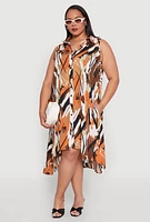 Womens Plus Brush Stroke Print Sleeveless Midi Dress, Multi,