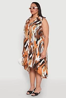 Womens Plus Size Brush Stroke Print Sleeveless Midi Dress, Multi, Size 2X