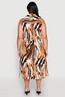 Womens Plus Brush Stroke Print Sleeveless Midi Dress, Multi,