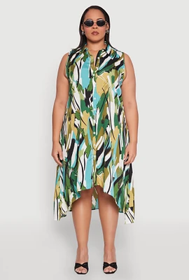 Womens Plus Size Brush Stroke Print Sleeveless Midi Dress, Multi, Size 2X