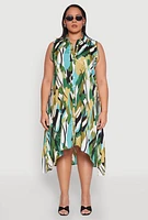 Womens Plus Size Brush Stroke Print Sleeveless Midi Dress, Multi, Size 2X