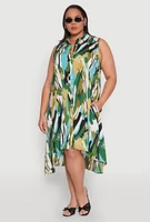 Womens Plus Size Brush Stroke Print Sleeveless Midi Dress, Multi, Size 2X