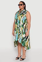 Womens Plus Size Brush Stroke Print Sleeveless Midi Dress, Multi, Size 2X
