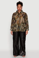 Womens Plus Mesh Camouflage Shirt, Green,