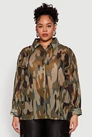Womens Plus Mesh Camouflage Shirt, Green,