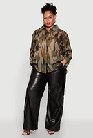 Womens Plus Mesh Camouflage Shirt, Green,