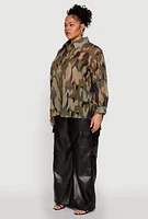 Womens Plus Mesh Camouflage Shirt, Green,