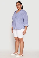 Womens Plus Acid Wash Button Front Shirt, Blue,