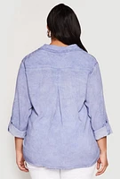 Womens Plus Acid Wash Button Front Shirt,