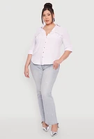 Womens Plus Size Airy Tabbed Sleeve Shirt, White, Size 2X