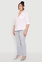 Womens Plus Size Airy Tabbed Sleeve Shirt, White, Size 2X