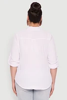 Womens Plus Size Airy Tabbed Sleeve Shirt, White, Size 2X