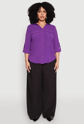 Womens Plus Airy Tabbed Sleeve Shirt,