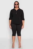 Womens Plus Airy Half Button Shirt,