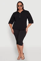 Womens Plus Airy Half Button Shirt,