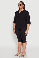 Womens Plus Airy Half Button Shirt,