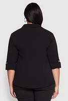 Womens Plus Airy Half Button Shirt,