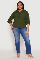 Womens Plus Airy Half Button Shirt,