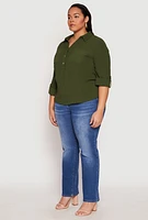 Womens Plus Airy Half Button Shirt,