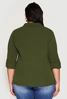 Womens Plus Airy Half Button Shirt,