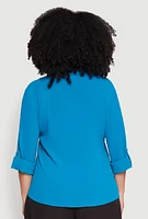 Womens Plus Size Airy Half Button Shirt, Blue, Size 1X