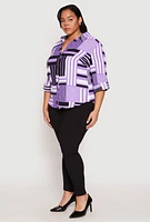 Womens Plus Size Abstract Striped Button Front Shirt, Purple, Size 2X