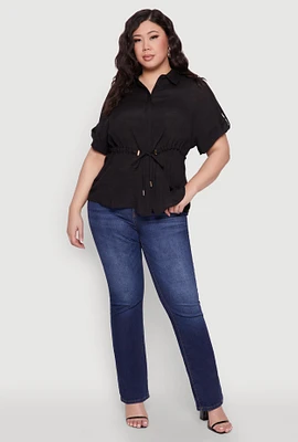 Womens Plus Drawstring Waist Shirt,