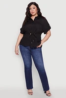 Womens Plus Drawstring Waist Shirt,
