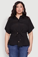 Womens Plus Drawstring Waist Shirt,