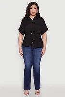 Womens Plus Drawstring Waist Shirt,