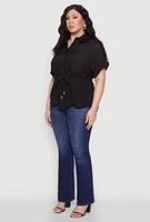 Womens Plus Drawstring Waist Shirt,