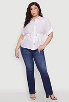 Womens Plus Size Drawstring Waist Shirt, White, Size 3X