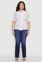 Womens Plus Size Drawstring Waist Shirt, White, Size 3X