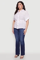 Womens Plus Size Drawstring Waist Shirt, White, Size 3X