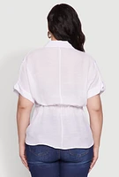 Womens Plus Size Drawstring Waist Shirt, White, Size 3X