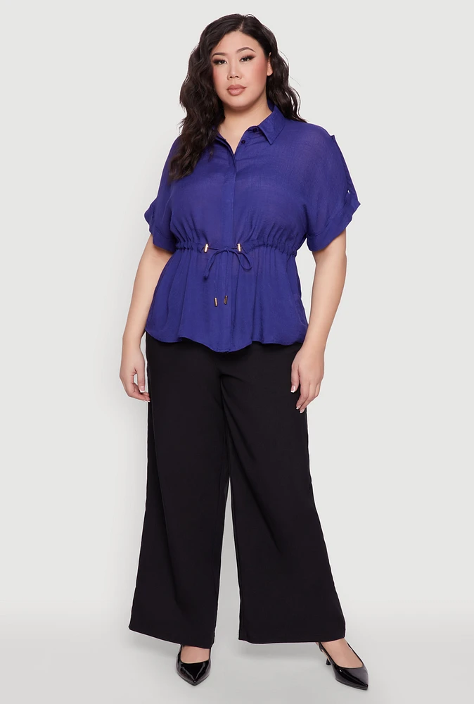 Womens Plus Drawstring Waist Shirt, 3X