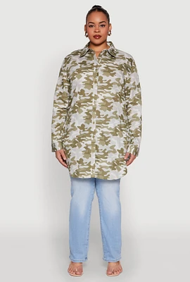 Womens Plus Size Camouflage Tunic Shirt, Multi, Size 1X