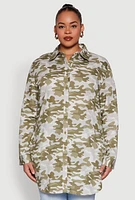 Womens Plus Size Camouflage Tunic Shirt, Green, Size 2X