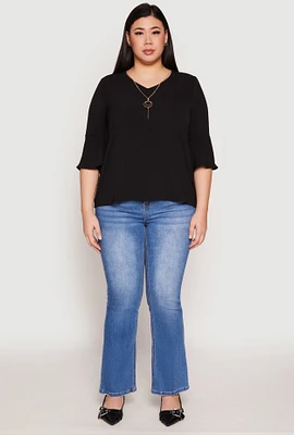 Womens Plus Airy Quarter Bell Sleeve Blouse,