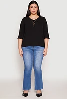 Womens Plus Airy Quarter Bell Sleeve Blouse,