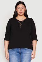 Womens Plus Airy Quarter Bell Sleeve Blouse,