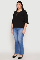 Womens Plus Airy Quarter Bell Sleeve Blouse,